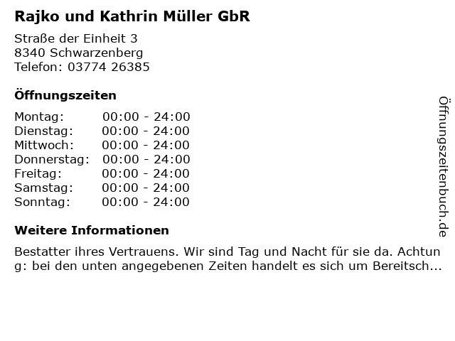 Rajko und Kathrin Müller GbR in Schwarzenberg: Adresse und Öffnungszeiten