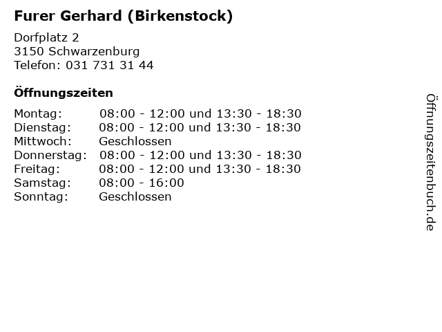 Furer Gerhard (Birkenstock) in Schwarzenburg: Adresse und Öffnungszeiten