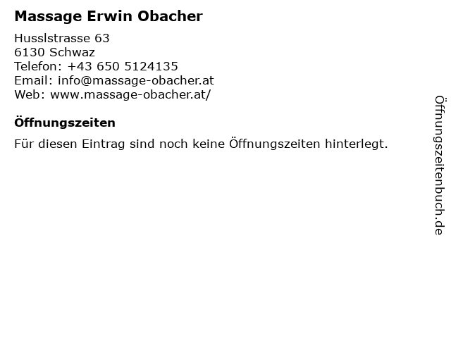 Massage Erwin Obacher in Schwaz: Adresse und Öffnungszeiten