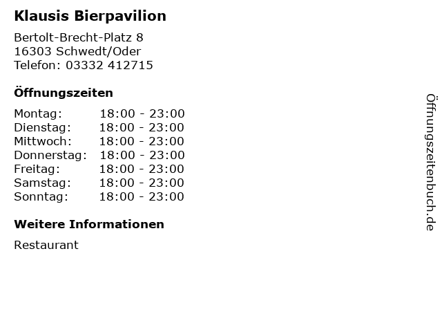 Klausis Bierpavilion in Schwedt/Oder: Adresse und Öffnungszeiten