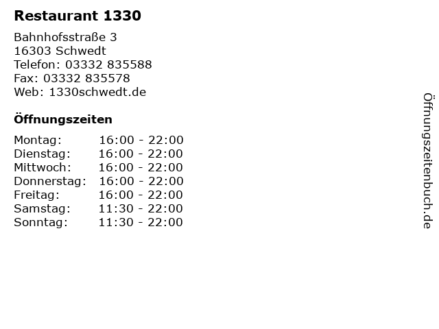 Restaurant 1330 in Schwedt: Adresse und Öffnungszeiten