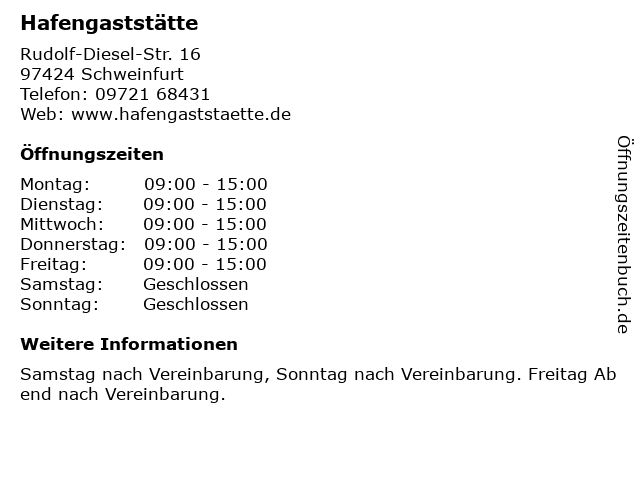 ᐅ Öffnungszeiten „Hafengaststätte“ | Rudolf-Diesel-Str. 16 in Schweinfurt