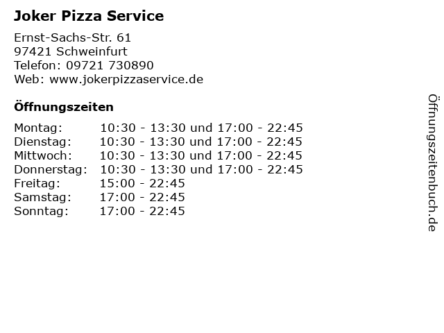 Joker Pizza Service in Schweinfurt: Adresse und Öffnungszeiten