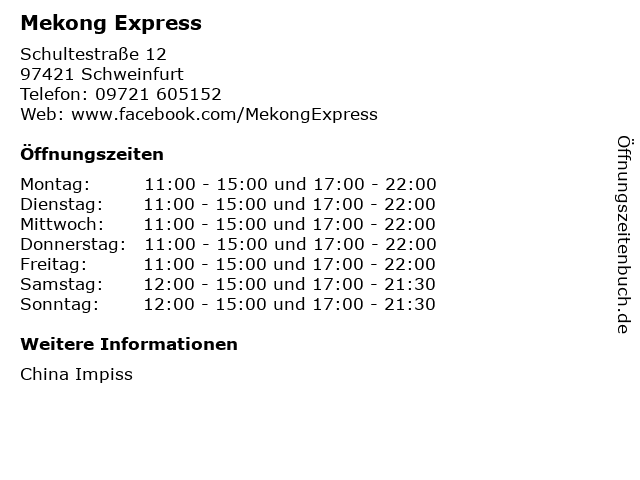 Mekong Express in Schweinfurt: Adresse und Öffnungszeiten