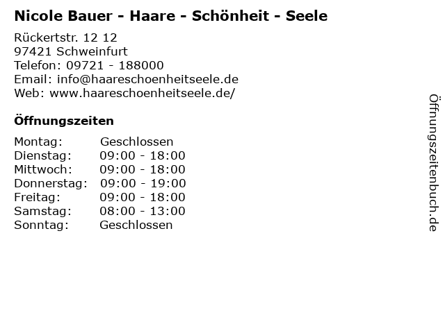 Nicole Bauer - Haare - Schönheit - Seele in Schweinfurt: Adresse und Öffnungszeiten