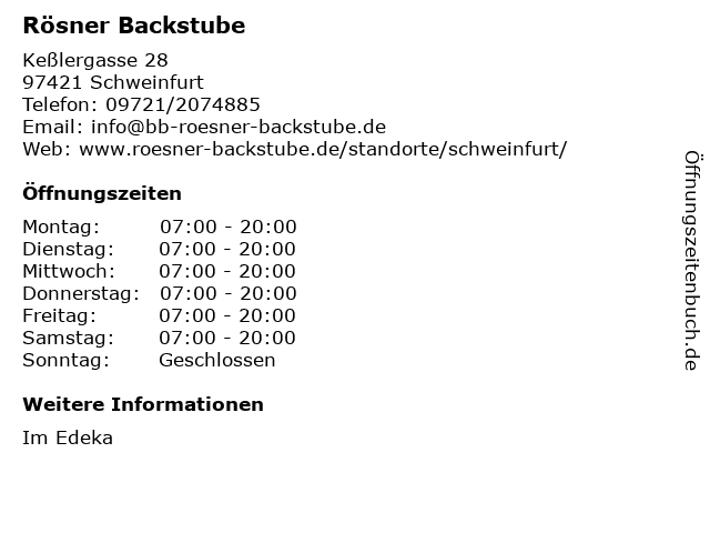 Rösner Backstube in Schweinfurt: Adresse und Öffnungszeiten