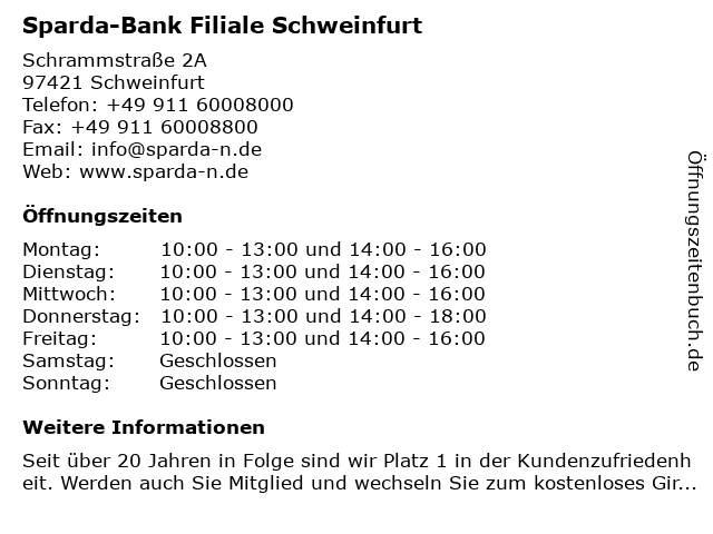 Sparda-Bank Filiale Schweinfurt in Schweinfurt: Adresse und Öffnungszeiten