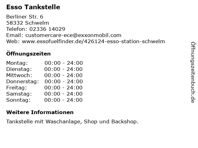 Esso Tankstelle in Schwelm: Adresse und Öffnungszeiten