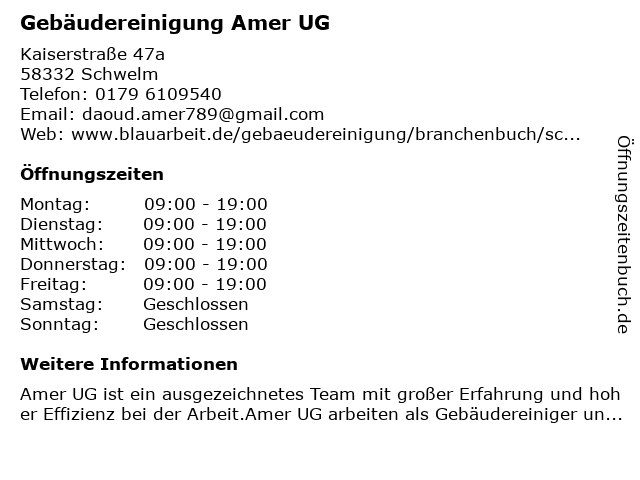 Gebäudereinigung Amer UG in Schwelm: Adresse und Öffnungszeiten