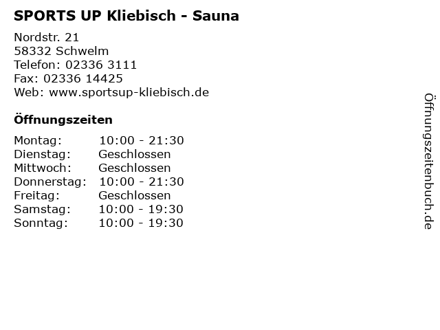 SPORTS UP Kliebisch - Sauna in Schwelm: Adresse und Öffnungszeiten