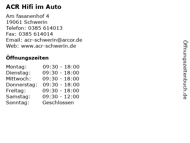 ACR Hifi im Auto in Schwerin: Adresse und Öffnungszeiten