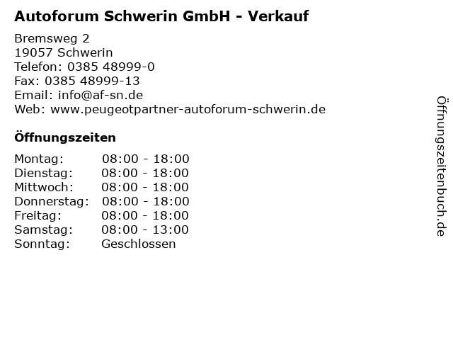 Autoforum Schwerin GmbH - Verkauf in Schwerin: Adresse und Öffnungszeiten
