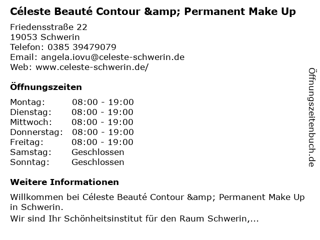 Céleste Beauté Contour & Permanent Make Up in Schwerin: Adresse und Öffnungszeiten