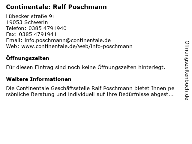 Continentale: Ralf Poschmann in Schwerin: Adresse und Öffnungszeiten