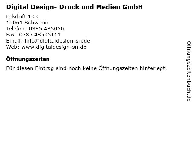 Digital Design- Druck und Medien GmbH in Schwerin: Adresse und Öffnungszeiten