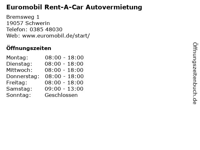 Euromobil Rent-A-Car Autovermietung in Schwerin: Adresse und Öffnungszeiten