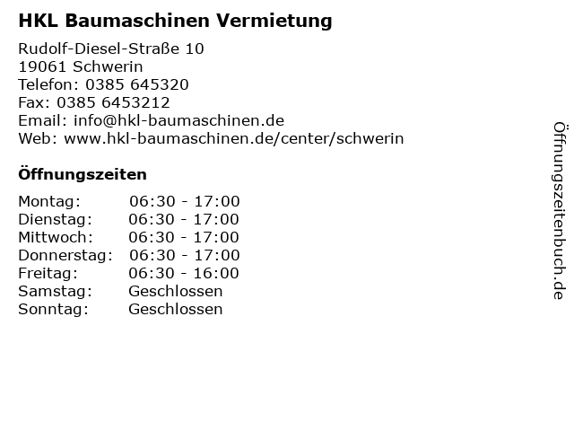 HKL Baumaschinen Vermietung in Schwerin: Adresse und Öffnungszeiten