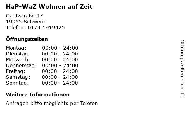 HaP-WaZ Wohnen auf Zeit in Schwerin: Adresse und Öffnungszeiten