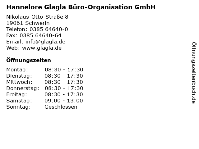 Hannelore Glagla Büro-Organisation GmbH in Schwerin: Adresse und Öffnungszeiten