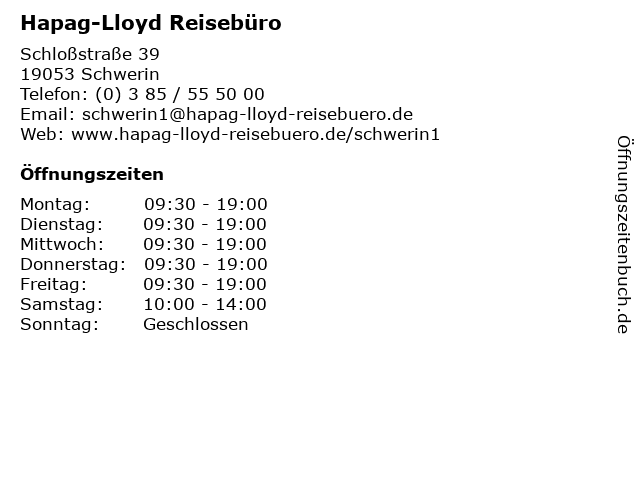 Hapag-Lloyd Reisebüro in Schwerin: Adresse und Öffnungszeiten