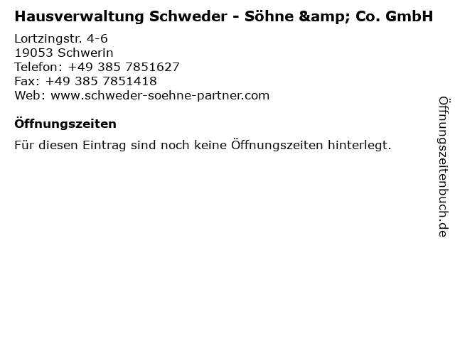 Hausverwaltung Schweder - Söhne & Co. GmbH in Schwerin: Adresse und Öffnungszeiten