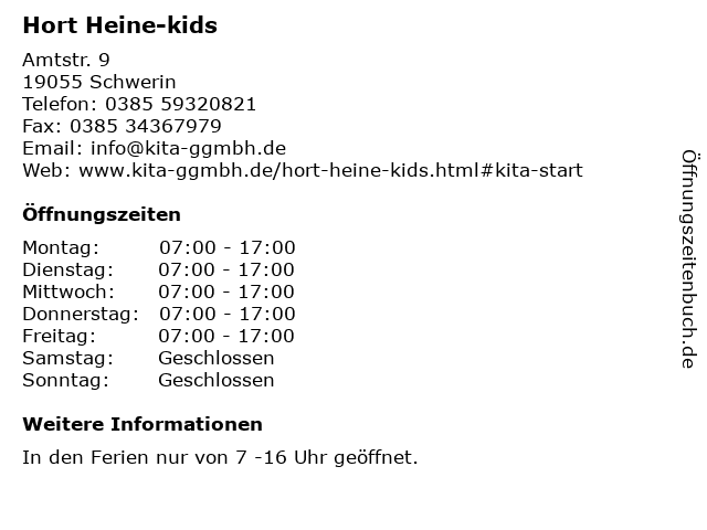 Hort Heine-kids in Schwerin: Adresse und Öffnungszeiten