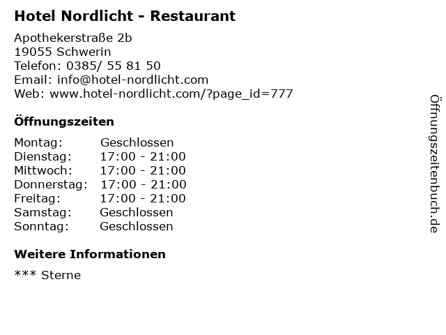 Hotel Nordlicht - Restaurant in Schwerin: Adresse und Öffnungszeiten
