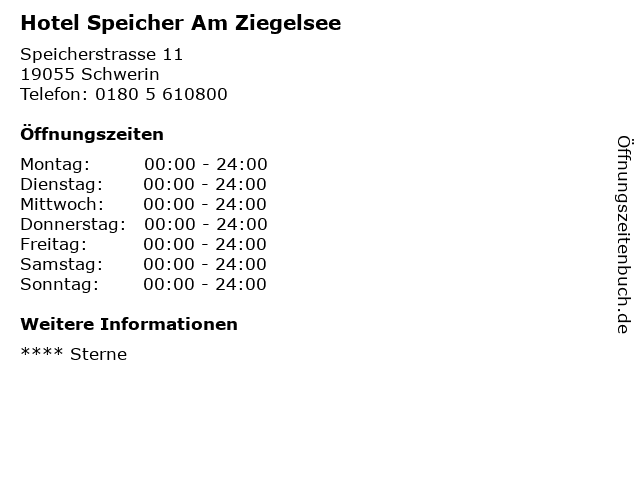 Hotel Speicher Am Ziegelsee in Schwerin: Adresse und Öffnungszeiten