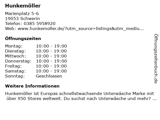 Hunkemöller in Schwerin: Adresse und Öffnungszeiten