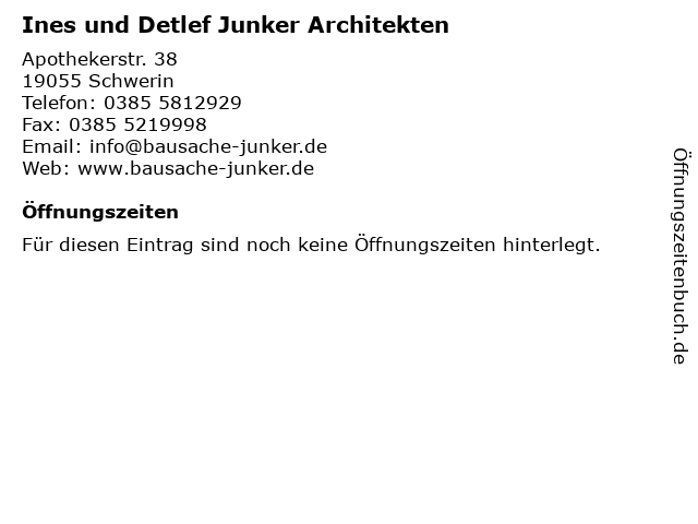 Ines und Detlef Junker Architekten in Schwerin: Adresse und Öffnungszeiten