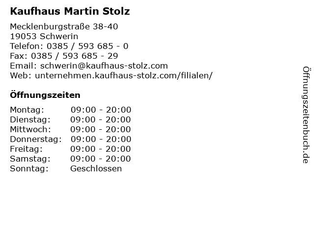 Kaufhaus Martin Stolz GmbH in Schwerin: Adresse und Öffnungszeiten
