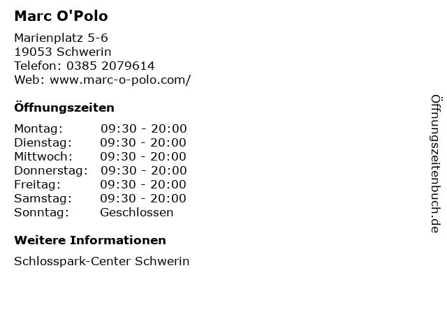 Marc O'Polo in Schwerin: Adresse und Öffnungszeiten