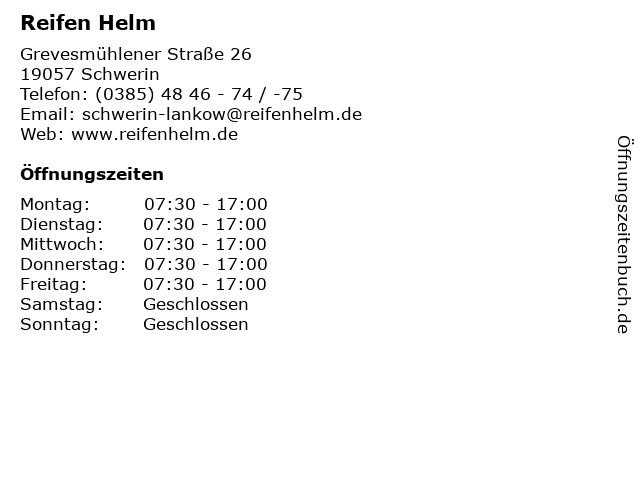 Reifen Helm in Schwerin: Adresse und Öffnungszeiten