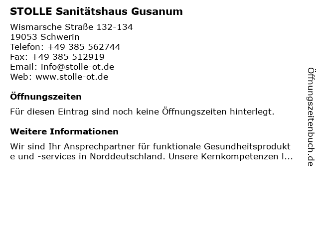 STOLLE Sanitätshaus Gusanum in Schwerin: Adresse und Öffnungszeiten