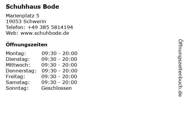 Schuhhaus Bode in Schwerin: Adresse und Öffnungszeiten