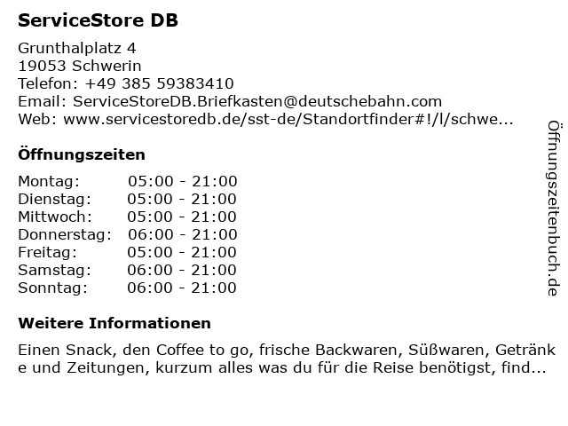 ServiceStore DB - Bahnhof Schwerin Hbf in Schwerin: Adresse und Öffnungszeiten