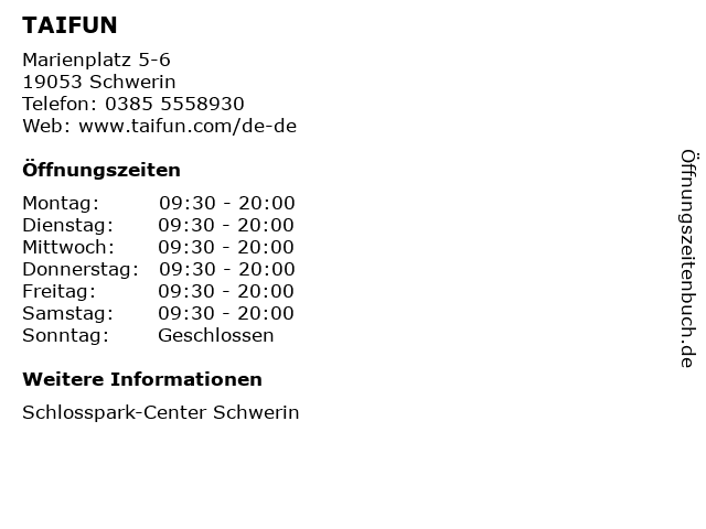 TAIFUN in Schwerin: Adresse und Öffnungszeiten