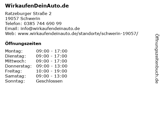 WirkaufenDeinAuto.de in Schwerin: Adresse und Öffnungszeiten