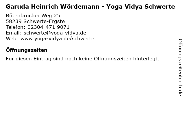 Garuda Heinrich Wördemann - Yoga Vidya Schwerte in Schwerte-Ergste: Adresse und Öffnungszeiten