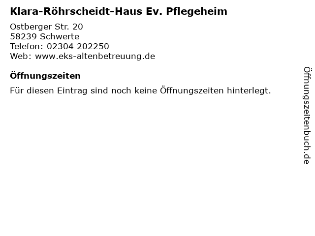 Klara-Röhrscheidt-Haus Ev. Pflegeheim in Schwerte: Adresse und Öffnungszeiten