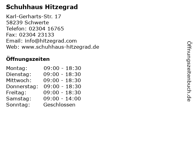 Schuhhaus Hitzegrad in Schwerte: Adresse und Öffnungszeiten
