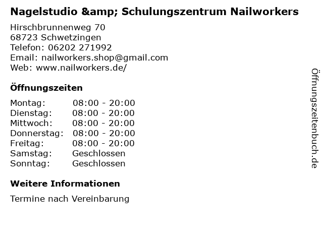 Nagelstudio & Schulungszentrum Nailworkers in Schwetzingen: Adresse und Öffnungszeiten