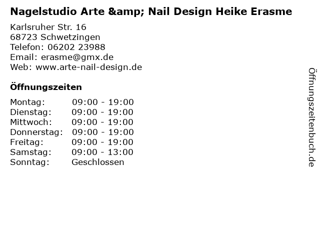Nagelstudio Arte & Nail Design Heike Erasme in Schwetzingen: Adresse und Öffnungszeiten
