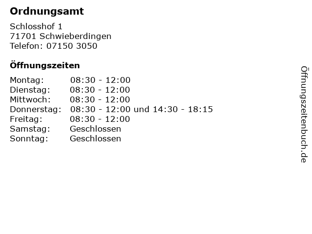 Ordnungsamt in Schwieberdingen: Adresse und Öffnungszeiten