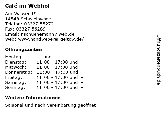 Café im Webhof in Schwielowsee: Adresse und Öffnungszeiten