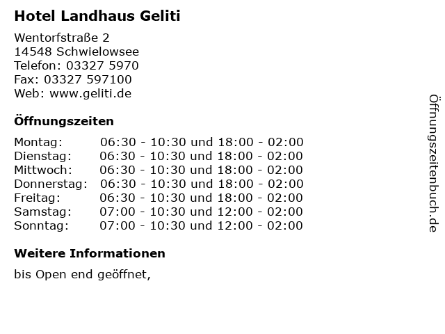 Hotel Landhaus Geliti in Schwielowsee: Adresse und Öffnungszeiten