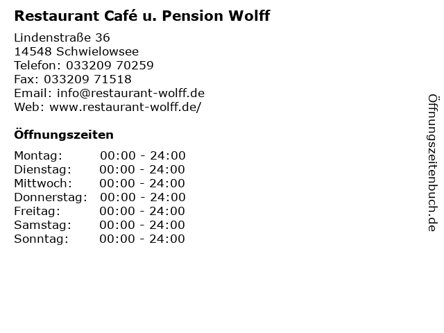 Restaurant Café u. Pension Wolff in Schwielowsee: Adresse und Öffnungszeiten