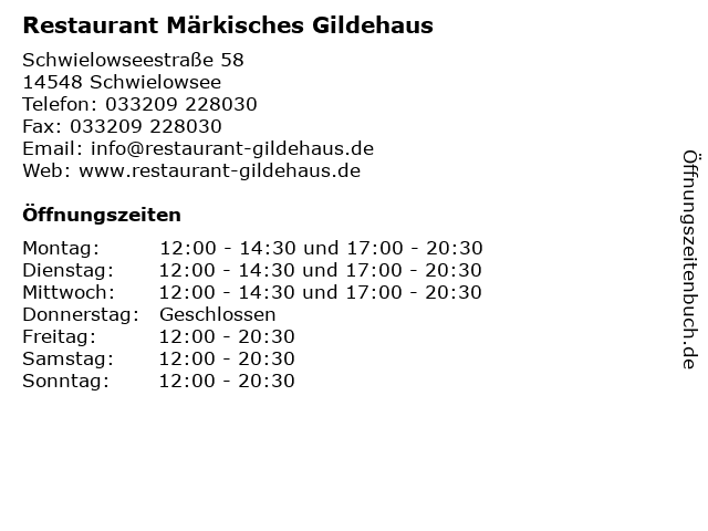 Restaurant Märkisches Gildehaus in Schwielowsee: Adresse und Öffnungszeiten