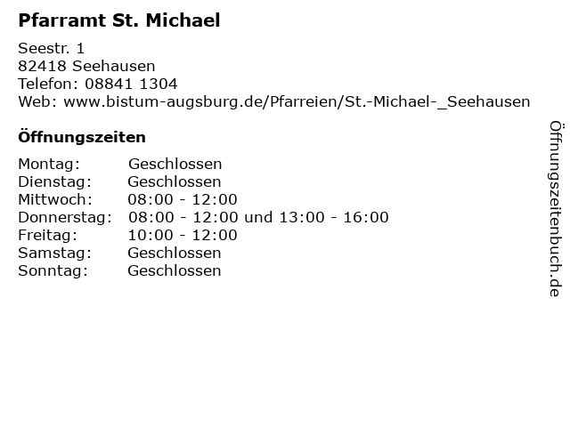 Pfarramt St. Michael in Seehausen: Adresse und Öffnungszeiten