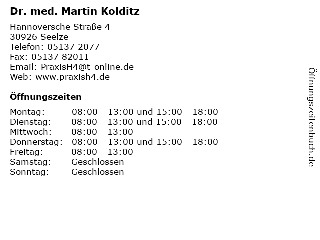 Dr. med. Martin Kolditz in Seelze: Adresse und Öffnungszeiten